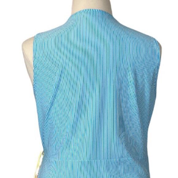 Lands’ End New. Women's Dress Blue Red Yellow Stripe Seersucker Wrap Size XL - Picture 10 of 12
